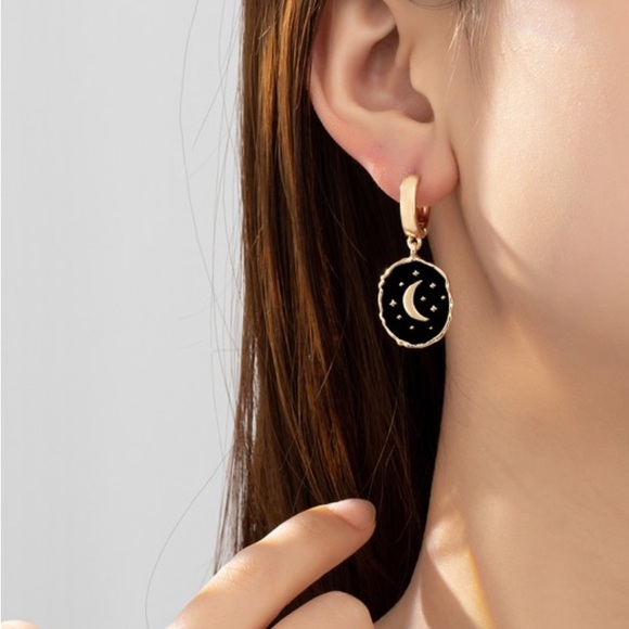 Enamel celestial moon drop hoop earrings - Picture 3 of 4